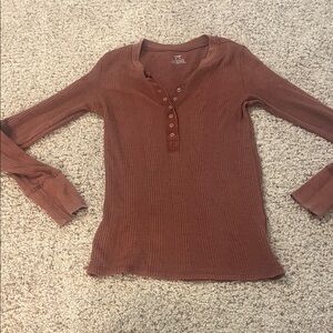 Aerie Rust Long Sleeve Henley Top